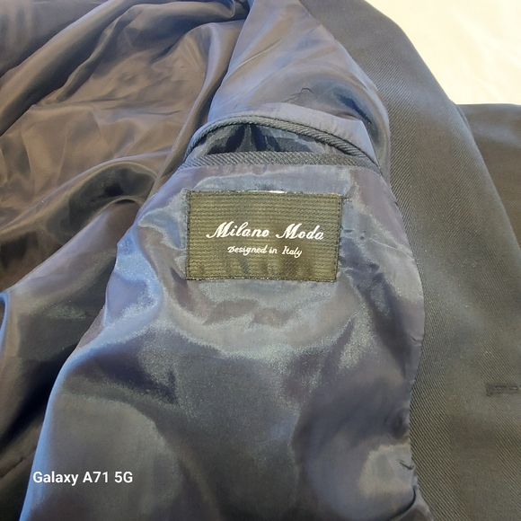 Milano Moda Designed In Italy Mens Navy Trench Coat Navy l48w42 4 Front Pockets - Picture 6 of 7